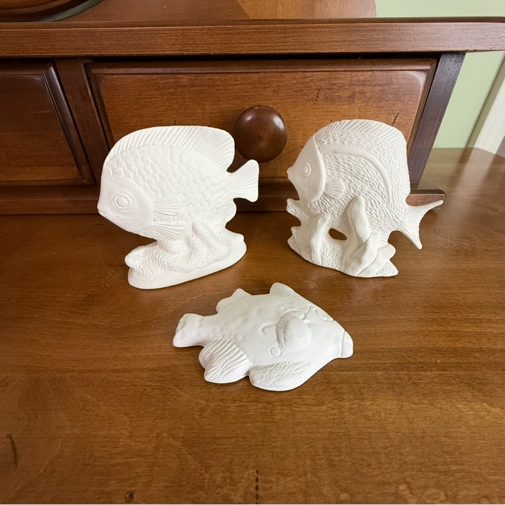 New Ceramic fish set of 3 bisque unpainted crafts‎ nautical magnet